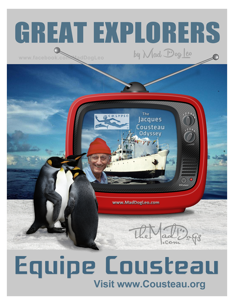 Jacques Cousteau and the professional crew on the research vessel Calypso